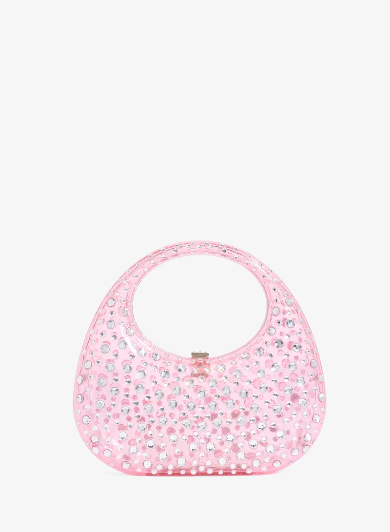 Rhinestone Embellished Transparent Statement Clutch